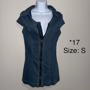 Women's Dark Denim Zip-Front Top